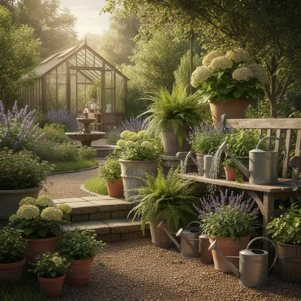 Decorative garden planters and watering cans
